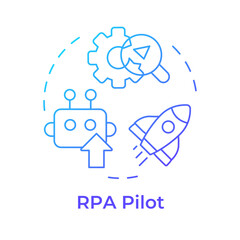 RPA pilot blue gradient concept icon. Trial launch of automation system. Testing bot in real environment. Round shape line illustration. Abstract idea. Graphic design. Easy to use in presentation