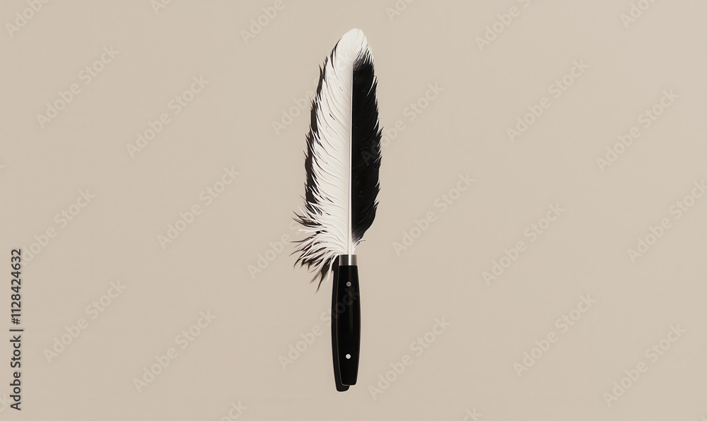 Poster elegant black and white feather knife: a minimalistic art object balancing design aesthetics and fun