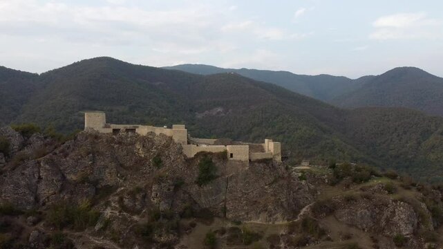 Modinakhe Castle built on stone mountain crest in Georgia Caucasus Mtns
