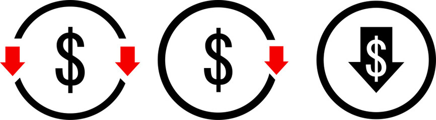 Cost reduction icon set transparent background