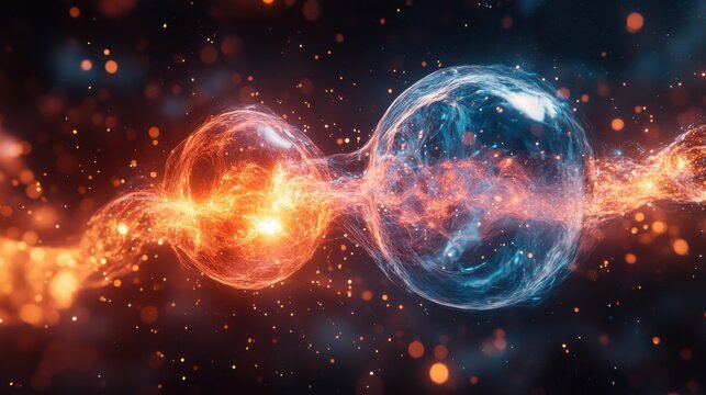 colorful depiction of two proton particles colliding on black background