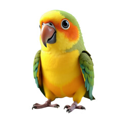 Vividly colored parrot standing on black background with alert gaze