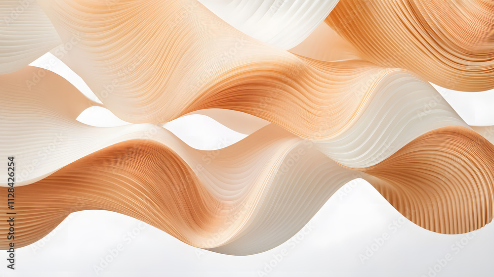 Poster dynamic flowing waves of cream and peach textiles minimalist studio abstract art modern design close