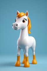 there is a white horse with orange hair and yellow boots