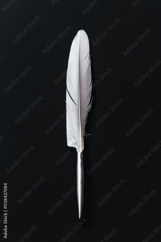 Poster stunning minimalist design of a feather knife on dark background showcasing elegance and creative fu