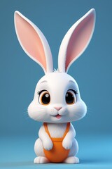 Fototapeta premium there is a white rabbit with big eyes and a carrot in a dress