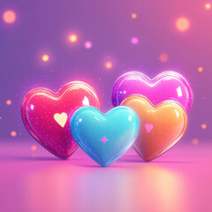 Vibrant heart shaped designs with glowing details create joyful atmosphere