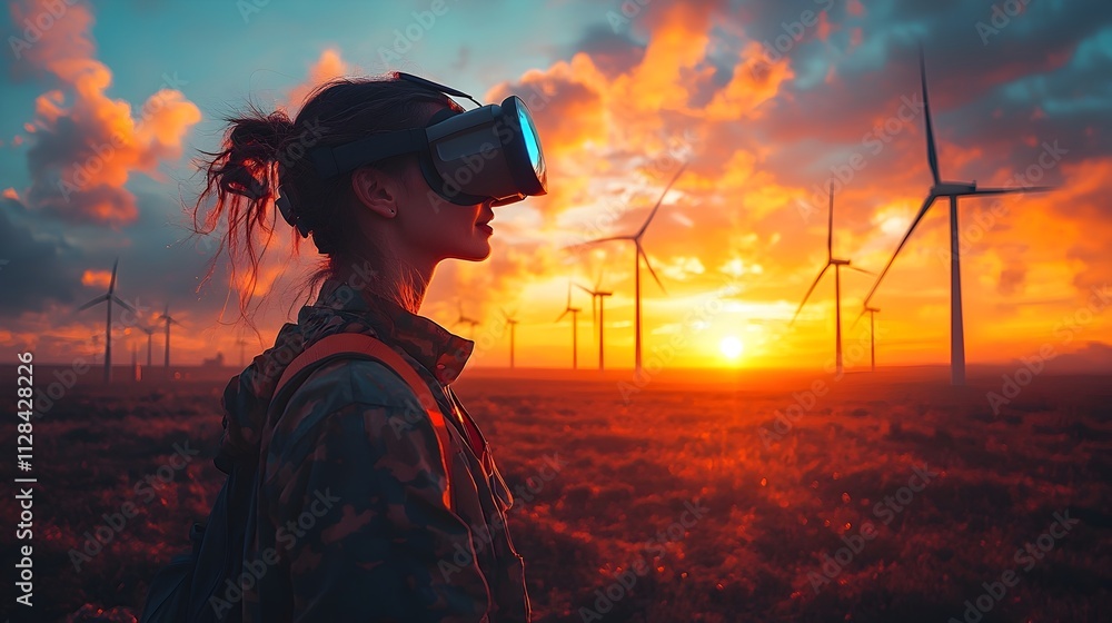 Poster mechanical engineer using virtual reality to design innovative wind turbine improvements for efficie