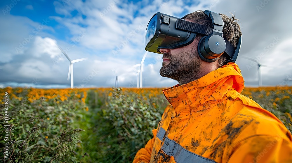 Aufkleber mechanical engineer utilizing virtual reality to design innovative wind turbine enhancements for imp