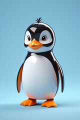 a close up of a penguin with a blue background