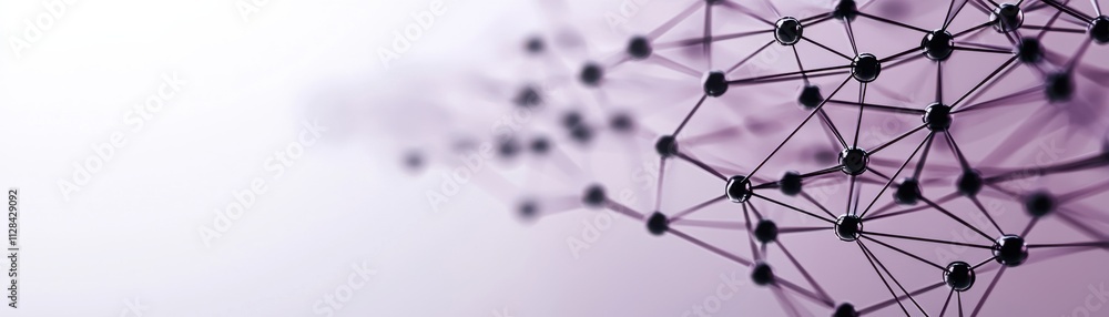 Poster a network of interconnected nodes in a minimalist design, featuring shades of purple against a light