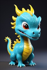 there is a blue dragon with yellow horns and a yellow tail