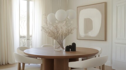 Elegant Minimalist Dining Room Interior Design with Abstract Art and Natural Light