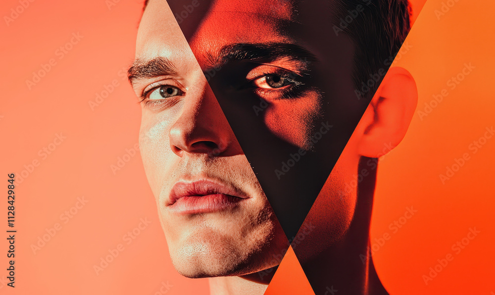 Poster exploring contrast and emotion: a vivid portrait of modern expressions in dynamic orange tones
