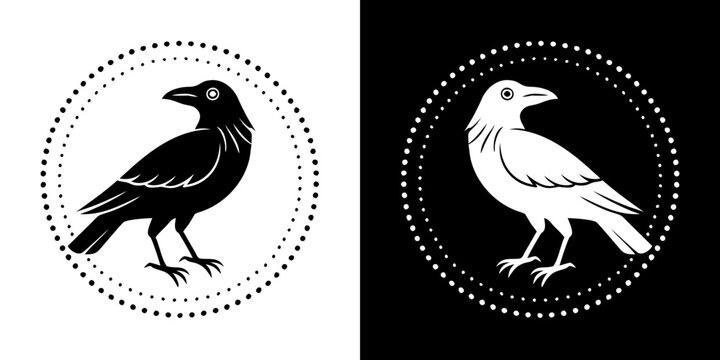 Huginn and Muninn, ravens of Odin, symbol with contrasting black and white design