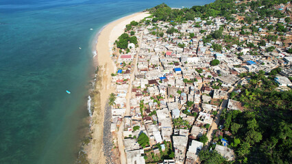 Aerial view Nioumachoua village and beach, Moheli, Comoros