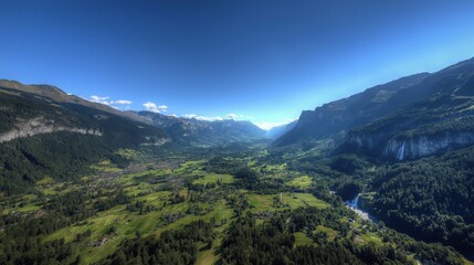 Naklejka premium Panoramic view of the Lauterbrunnen Valley