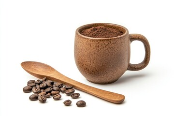 Obraz premium Coffee beans and cup isolate on white background with copy space