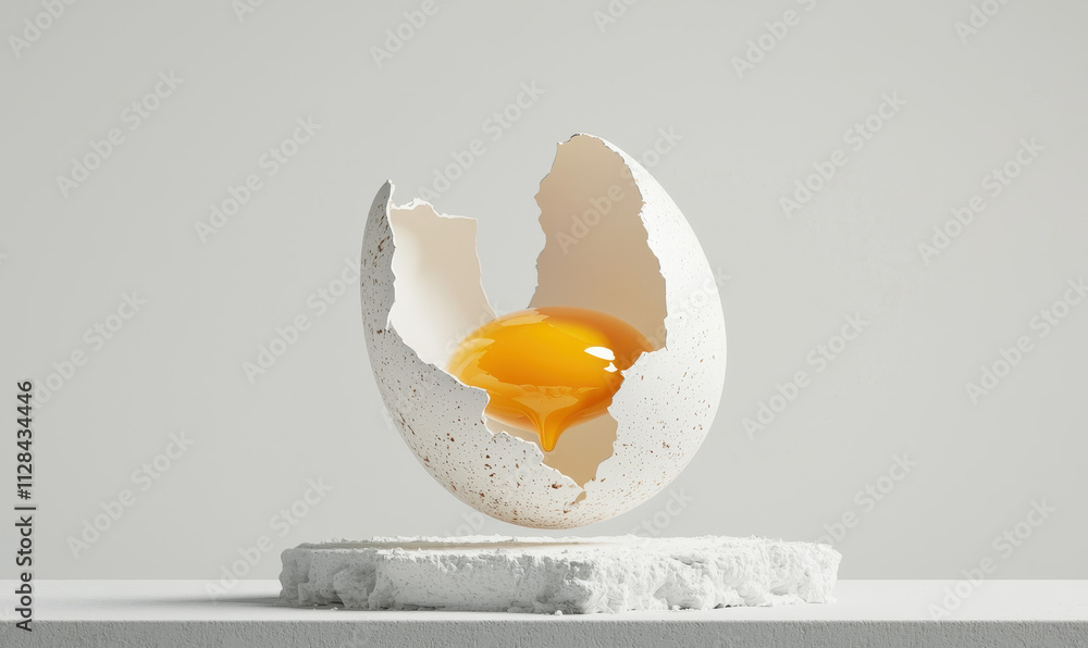 Aufkleber artistic presentation of a broken egg shell with vibrant yolk displayed on a white surface: a culina