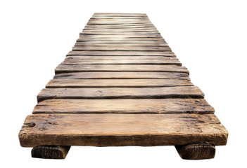 Long wooden pier, isolated on transparent cutout background

