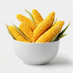 Harvesting fresh corn natural produce in a bowl kitchen setting food photography bright environment close-up view, isolated on white background