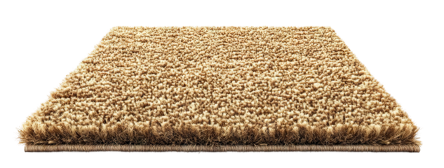 Soft beige carpet with textured surface, isolated on transparent cutout background
