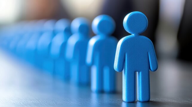 Blue Human Figures in a Row: Teamwork, Unity, and Collaboration Concept