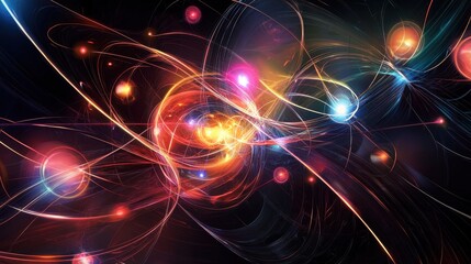 Obraz premium Abstract Colorful Light Trails in a Cosmic Space Setting, Representing Energy and Motion in a Dynamic and Vibrant Universe of Particles and Waves