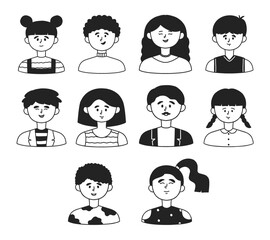 Set of Doodle Avatar Black and White Character