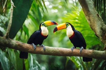 Fototapeten Two toucans perched on a branch in the rainforest. © Saad