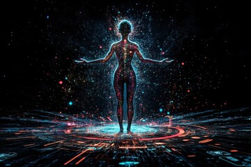 Fototapeta premium An abstract female figure, composed of a multitude of connected points and lines. 