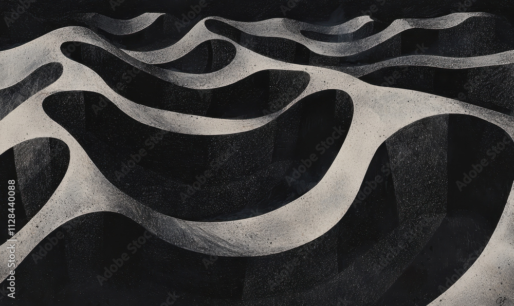 Aufkleber enigmatic curves: an abstract monochrome artwork exploring depth and flow in a surreal landscape des