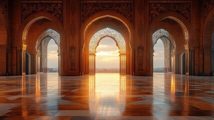 Obraz premium Majestic Archways of a Stunning Moroccan Palace at Sunset