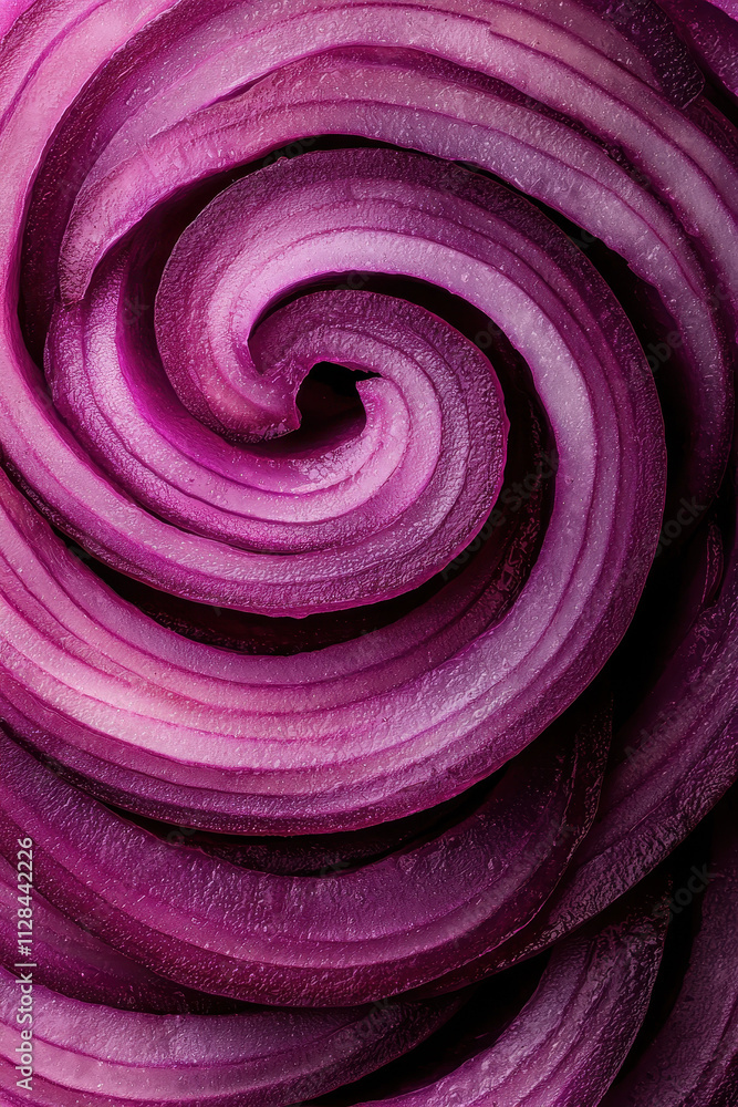 Poster vibrant purple onion spiral: abstract capture of sliced layers in culinary focus displaying rich col