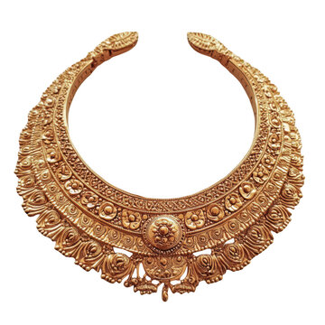recommend clip art: Realistic golden necklace set with intricate designs and jewels, isolated on transparent background, PNG Cutout clipart