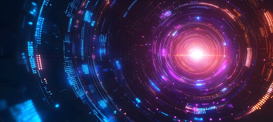 Obraz premium Abstract futuristic technology background design with blue and purple circular shapes design, vector illustration design. Digital data, high-tech concept. Flat design,