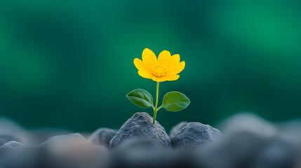 Resilient plant blooms among rocks nature scene close-up view vibrant colors symbol of strength and hope