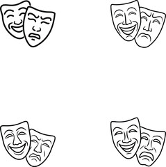  line art drawing of two iconic theatrical masks