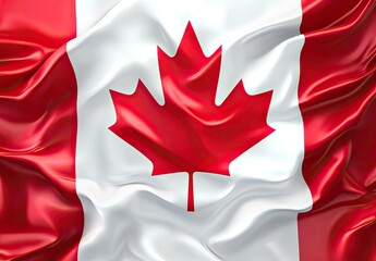 Close up of a Canadian flag with a prominent maple leaf