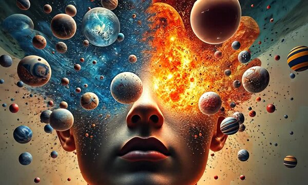 Explore the cosmic connection between mind and universe through a stunning visual journey of thoughts and celestial wonders