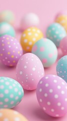 Pastel Easter Eggs on Pink Background