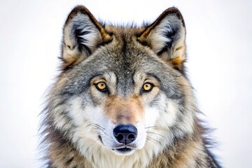 Fototapeta premium Canadian Wolf, White Background, High Depth of Field, Wildlife Photography, Animal Portrait, Isolated Wolf Image, Majestic Canadian Wolf