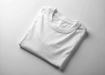 Clean Minimalist White T-Shirt Product Photography: Folded Apparel, Fashion Mockup, Clothing Background