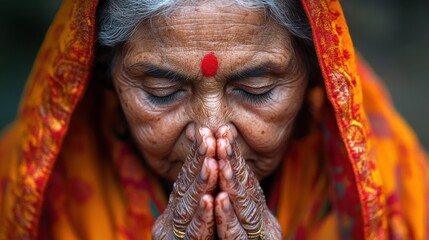 elderly woman in prayer portrait of an old indian woman praying with her eyes closed