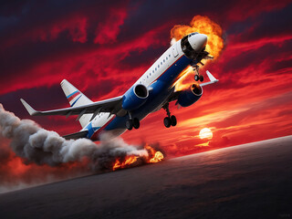 Russian Aircraft Crash Amidst Dramatic Sunset Sky