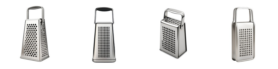 Fototapeta premium Stainless steel kitchen grater with a textured surface for efficiently grating slicing and shredding a variety of ingredients such as cheese vegetables and citrus fruits