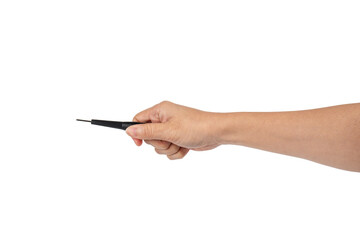 Hand and screwdriver tools on transparent background