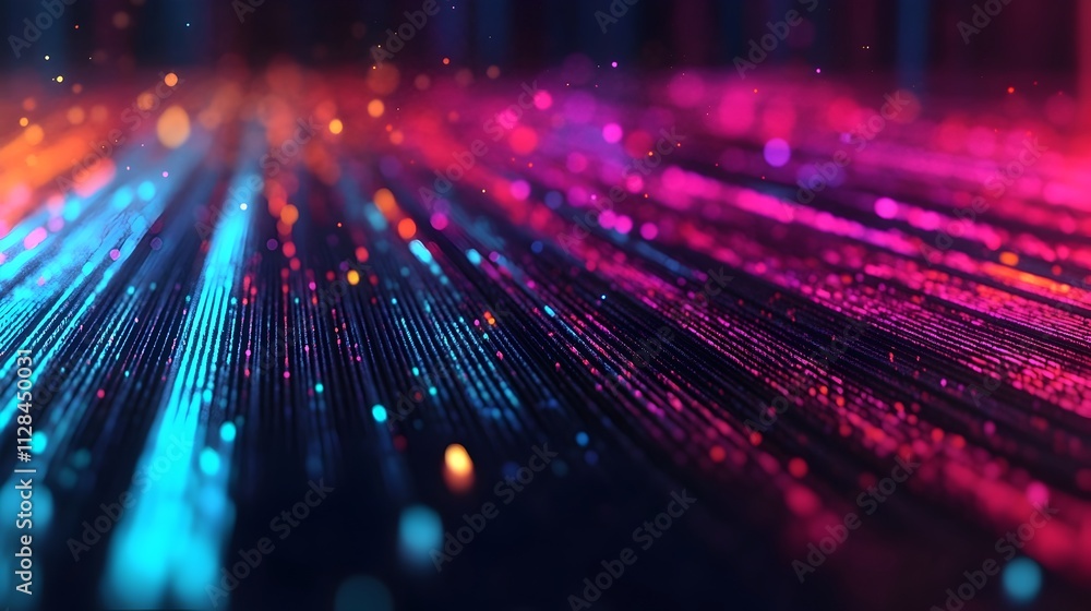 Aufkleber glowing fiber optic cables transmitting data and digital information in a futuristic high tech envir
