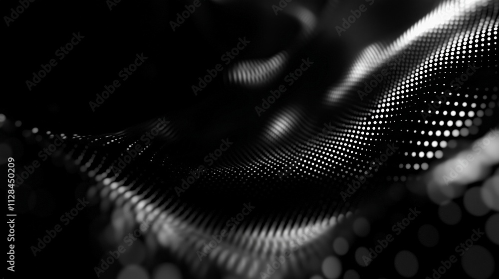 Poster smoothly flowing black fabric with shimmering dots creates a captivating abstract pattern and textur