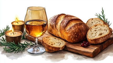 eucharistic symbols lord s supper symbols chalice of wine bread candles on a white background illustration